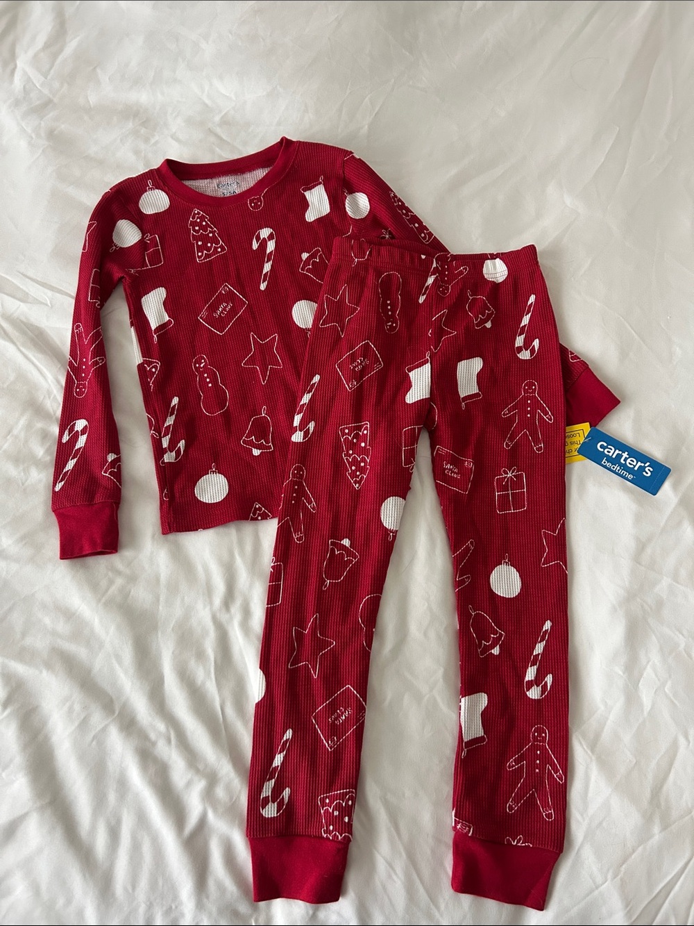 Carter's Red Holiday Print Thermal Pajama Set - Candy Cane & Gingerbread